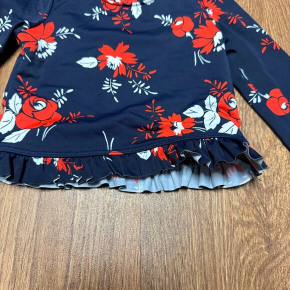 Janie & Jack Girls Long Sleeve Ruffled Rash Guard Red White Blue Floral 12-18M - Picture 3 of 6